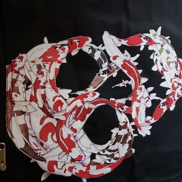 Iron Fist Y2K Goth Punk Deadstock Black Koi Fish Skull Print Messenger Bag OS - Picture 8 of 13